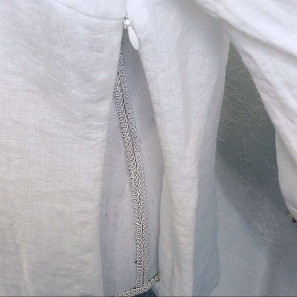 SHARON YOUNG - JEWELED - V NECKLINE - 3/4 SLEEVES LINEN BOHO BEADED BLOUSE B14 - Picture 7 of 10